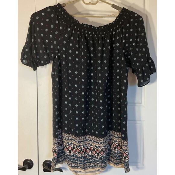 G Collection Black Off Shoulder paisley Hem short Sleeve Dress Plus 3X - Picture 3 of 7